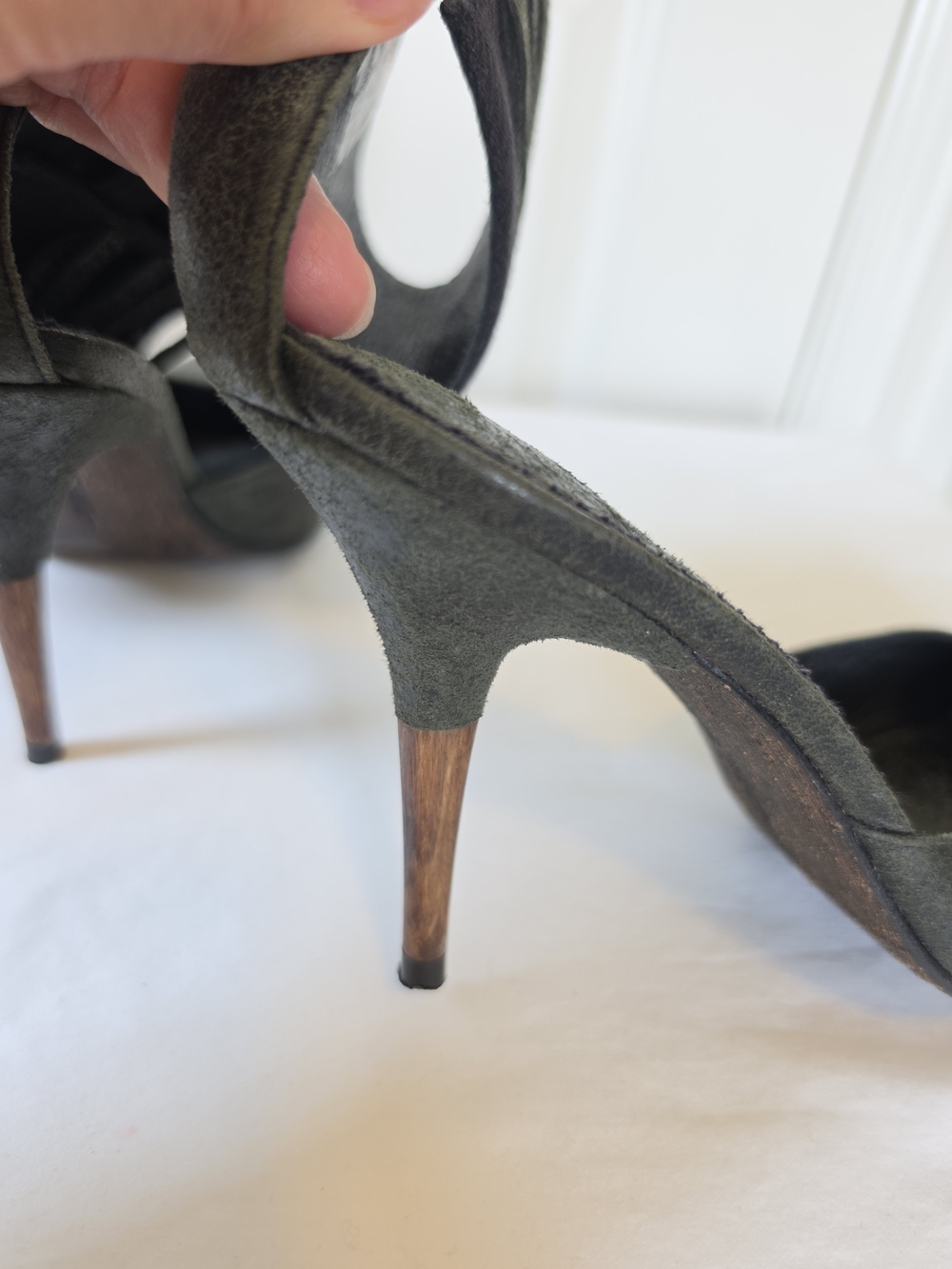 DIESEL CALLA DESIGNER LEATHER STILETTO PUMPS WOOD HEEL ANKLE CUFF EU 37 US 7 - Picture 8 of 11